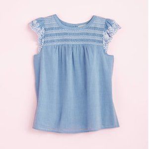 LOFT Embroidered Ruffle Sleeve Top